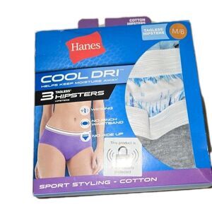 Size 6 M Hanes 3-Pack Cool Dri Tagless Cotton Hipsters Panties Women's New